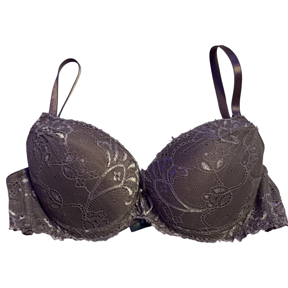 Brown Floral Lace Push Up Padded Underwire Bra Adjustable Straps 34B